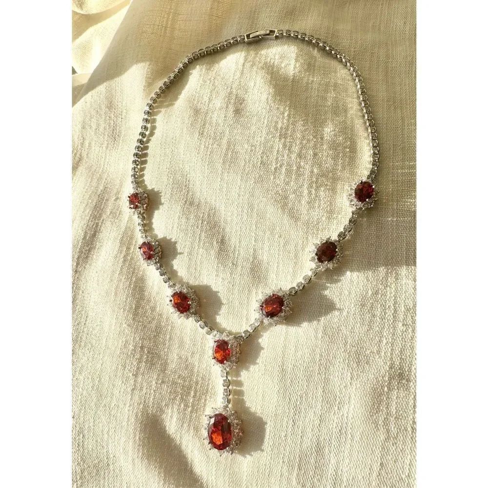 Ruby red cubic zirconia statement glamour necklace